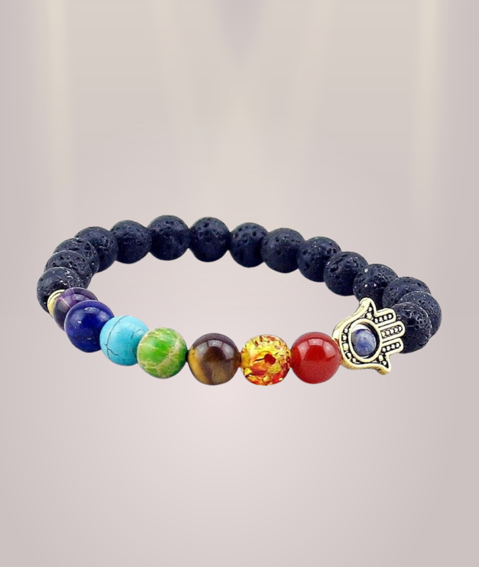 7 Chakra Pyramid Evil Eye Hamsa Hand Bracelet for Men Women Golden Hexagon Energy